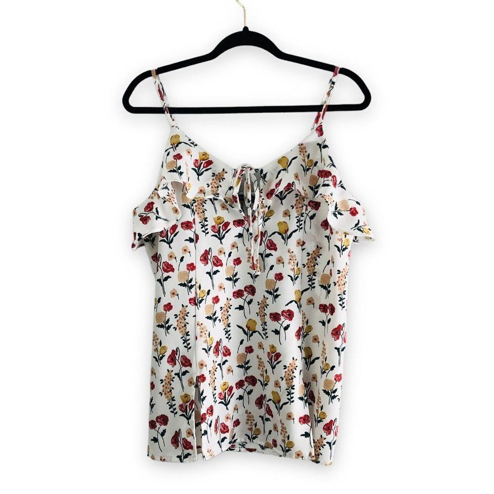 Doe &‎ Rae Women's Size Small White Floral Ruffle Trim Cami Tank Top Flowy